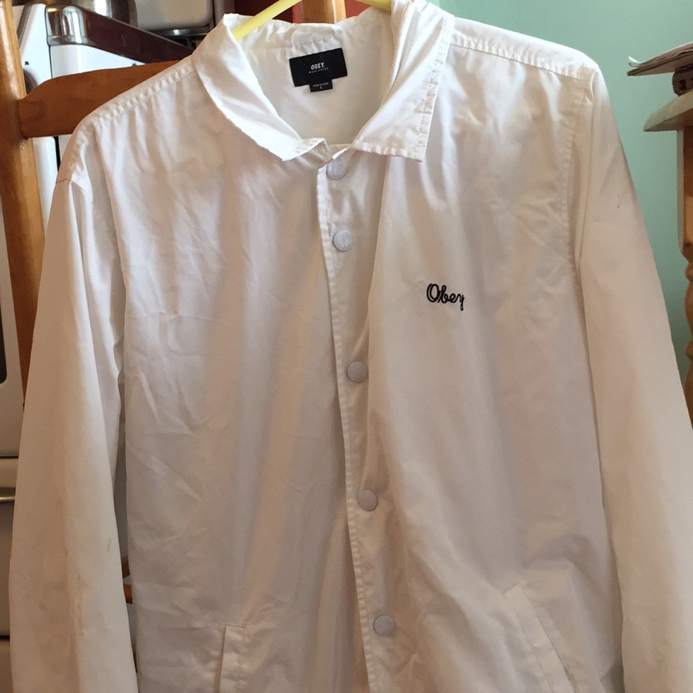 Obey White Windbreaker button up Size L